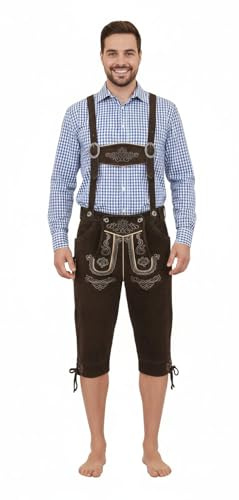 TR Martha Pantalones largos de piel para hombre – Elegantes pantalones de traje regional tallas 40 – 60 – Pantalones largos de piel con tirantes para hombres – Oktoberfest – Pantalones de piel de