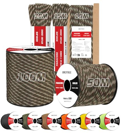 Brotree 4mm Paracord 550 30M Nylon Rope 7 Strands Type III Parachute Cord