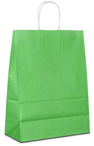 Papiertüten grün mit Kordel-Henkel I 500 Stk. 32+12x41cm I Papiertragetasche für Einzelhandel, Weihnachten, Mitbringsel, TO-GO I Geschenktüten aus Kraftpapier I HUTNER