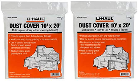 U-Haul Dust Covers - Furniture Protection for Moving, Renovations, and Storage - Water Resistant - 10' x 20' Plastic Sheets - Pack of 2 Covers