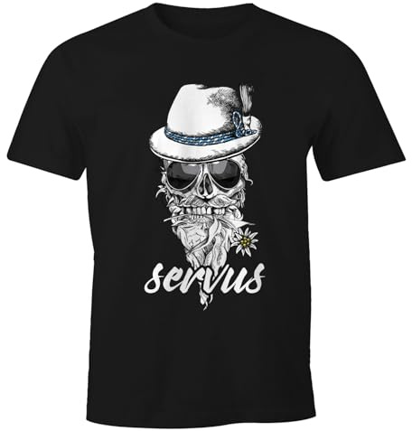 MoonWorks Herren T-Shirt Totenkopf Filzhut Bayern Skull Blume servus Fun-Shirt