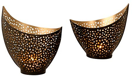 Teelichthalter Windlicht in Sichelform 2er Set Höhe 12+15 cm aus Metall schwarz/Gold oder rosé-Gold