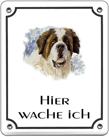 Bernhardiner-Emaille-Schild-120 x 100 mm-Hundeschild-Türschilder-Hund-Tiere-Email-Hinweisschild-Warnschild