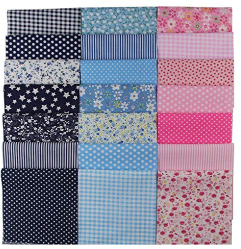 Jukway 21 Stück Baumwollstoff Stoffpaket 25 x 25 cm Quadrate Stoff Bedruckt Muster Baumwolle Stoff Patchwork Stoffe zum Nähen, Quilten, DIY Dekoration, Scrapbooking, Handwerk (Blau, Rosa, Marineblau)
