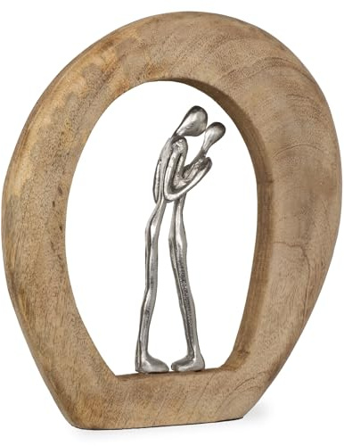 Moritz Next to You 26 cm Silber – Mangoholz Liebespaar Skulptur modern Deko | Aluminium-Paar auf Naturholz-Sockel, Handarbeit und Unikat, Geschenkidee zu Jahrestag oder Valentinstag, für Regal