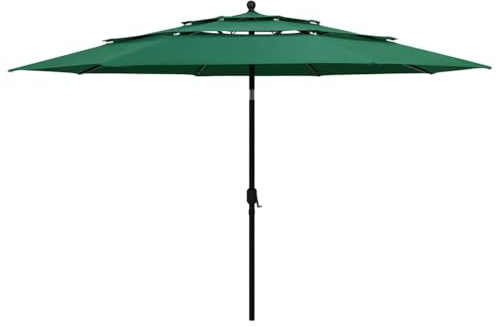vidaXL Sonnenschirm mit Aluminium-Mast 3-lagig Ampelschirm Gartenschirm Marktschirm Strandschirm Kurbelschirm Schirm Terrasse Garten Grün 3m