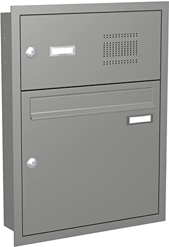 Briefkastenanlage Unterputz mit eckiger Verkleidung und Klingeln Modell U3 Farbe RAL 9007 Graualuminium, Größe mit 1 Briefkasten