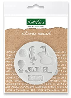 Katy Sue Miniature Golf Silicone Mould for Crafts & Cake Decorating - Makes 6 Elements Including Large Golf Ball 14mm, Caddy 32 x 10mm, Fore 21 x 11mm