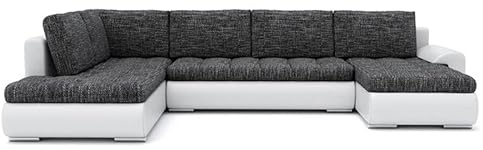 Wohnlandschaft Tokio II mit Schlaffunktion Eckcouch mit Bettkasten Grau mit Kissen, U-förmig, polstermöbel. Wohnzimmer möbel, modern mit stauraum und aufbewahrung. (LAWA 17 + Soft 17 Links)