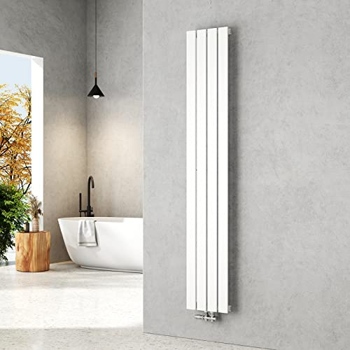 EMKE Heizkörper Schmal Hoch 1800x304 mm Einlagig Weiß 559W | Vertikal Flachheizkörper mit Mittelanschluss, Paneelheizkörper Wandheizkörper für Bad, Wohnzimmer & Schlafzimmer