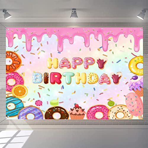 Donut Geburtstag Hintergrund Donut Thema Party Dekorationen Banner für Mädchen Geburtstag