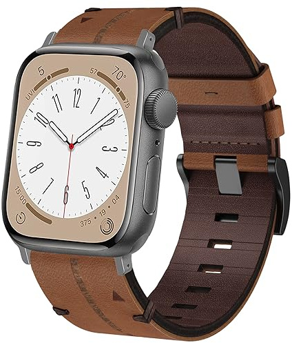Läderarmband Apple Watch 45 mm 44 mm 42 mm, mjukt äkta läder, ersättningsarmband för Apple Watch SE, iWatch Series Ultra 8 7 6 5 4 3 2 1, kvinnor och män