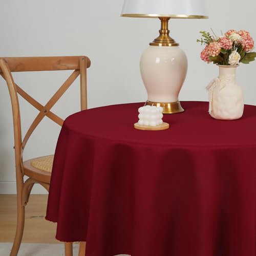 Yrendenge Rote Weihnachten Leinenoptik Tischdecke Wasserabweisend Abwaschbar Tischwäsche, Fleckschutz Optik Tischdecken, Lotuseffekt Party Tisch Weihnachtsdekoration Tischdecke, Rund 140 cm