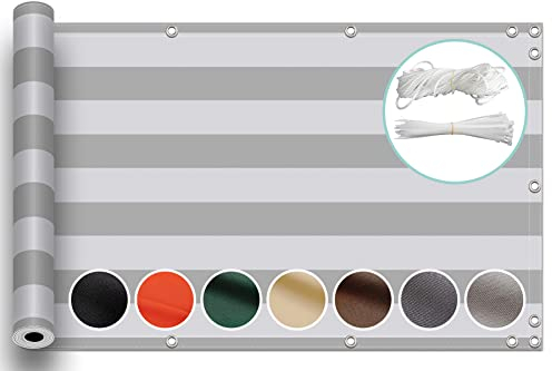 ZQXFZ Sichtschutzzaun 210x100cm terassendeko Oxford-Stoff Anti-Peeping, Wasserdicht Balkon Sichtschutz Balkonverkleidung Sichtschutz Balkone -Hellgraue Streifen.