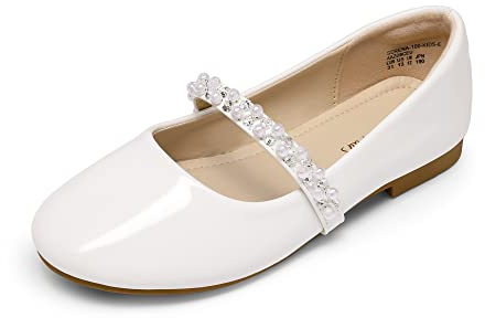 DREAM PAIRS Girl's Ballet Flats Mary Jane Strap Flat Shoes Princess Ballerina,Size 36,White-Pat,SERENA-100-KIDS-NEW-E