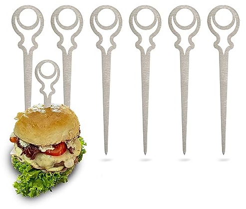 Laser-Tec Burger Spieße | Edelstahl gebürstet | 6 Stück | 150mm x 35mm x 1,5mm | Grill-Spieße | Servierspieße | Spülmaschinenfest | Rostfrei | Made in Germany (150mm x 35mm, GOURMET)