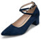 Rodawu Womens Block Heels Pointed Toe Low Heel Court Shoes Ladies Ankle Strap Pumps Navy Size 5uk