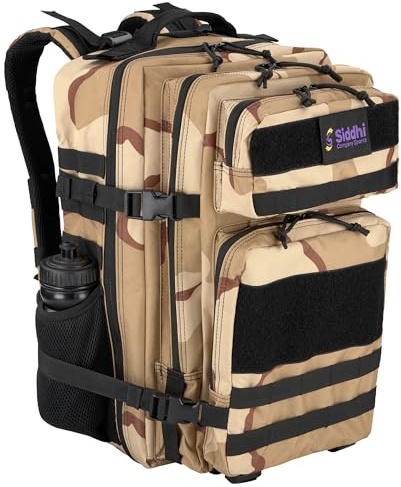 Siddhi Militärryggsäck 50L vattentät förstärkt dragkedja, robust MOLLE Ryggsäck Taktisk Ryggsäck Crossfit Ryggsäck Vandring Macuto med flaskhållare, Flerfärgad