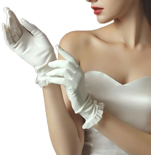 SePkus Brauthandschuhe, Braut-Hochzeitshandschuhe, Hochzeitskleid, Kurze Handschuhe, Spitzenhandschuhe für Hochzeit (weiß, Einheitsgröße)