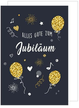 Edition Seidel Premium XXL Maxi Glückwunschkarte zum Jubiläum mit Umschlag Format DIN A4. Jubiläumskarte Ehrentag Grußkarte Billet Mann Frau Feier Firma schwarz gold Luftballons (A4-J129)