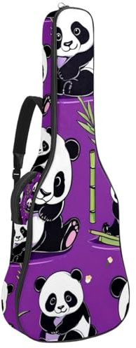 Tasche für Akustikgitarre, Universaltasche für 40/41/42 Zoll Gitarre mit Zubehörfach, süßer Panda auf Lila, mehrfarbig, 42.9x16.9x4.7 in, Gitarrentasche