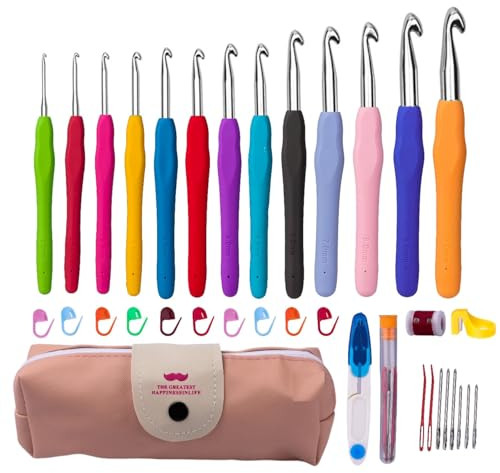 DGarnArt Häkelnadel-Set | 12 ergonomische Häkelnadeln in verschiedenen Größen | Soft-Gripp-Gummigriffe | Häkelset für Anfänger und Fortgeschrittene | Wird mit einer Häkeltasche geliefert