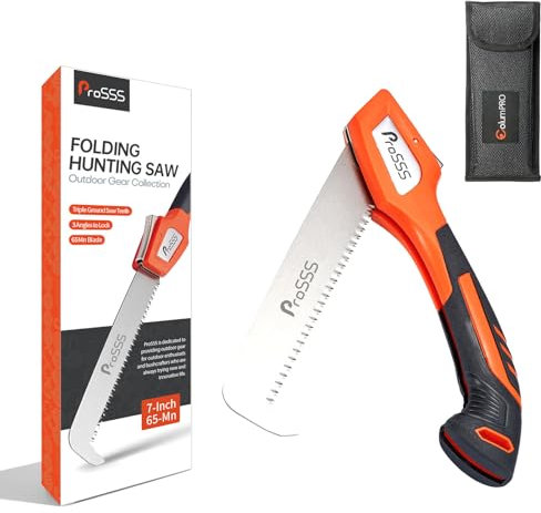 ProSSS Folding Bone Meat Saw for Hunting and Butchering,1PC Replaceable Blade, 65Mn Spring Steel Blade, 3 Angles to Lock, Triple Ground Saw Teeth with A Storage Bag