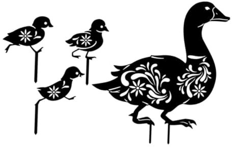 VINTORKY 4stücke Metall Ente Familie Stake Gartenstecker Metall Tierform Dekoration Rasendekorationen Für Draußen Metallhof Garteneinsatz-dekor