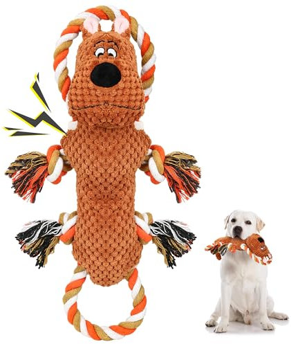 IOKHEIRA Hundespielzeug Unzerstörbar für Große Hunde, Plüsch Hundespielzeug Quietschend, Crinkle-Papier, Zum Kauen & Ziehen (Coffee)