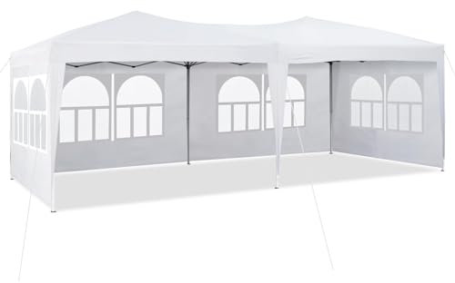 Carpa desplegable de 3 x 6 m con 4 paneles laterales extraíbles, impermeable, anti UV, toldo portátil para eventos al aire libre, color blanco, incluye bolsa de transporte