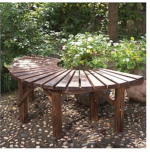 Holz-Baumbank für den Außenbereich, mit starker Tragfähigkeit, für Garten, 299 kg, Naturholz, gebogene Bänke, 120 cm