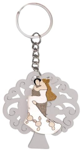 DLM-A719 Bomboniere 12 utili Portachiavi Ciondolo in legno Albero della Vita e Coppia Sposi Nozze abbracciati innamorati Matrimonio Anniversario Confettata segnaposti
