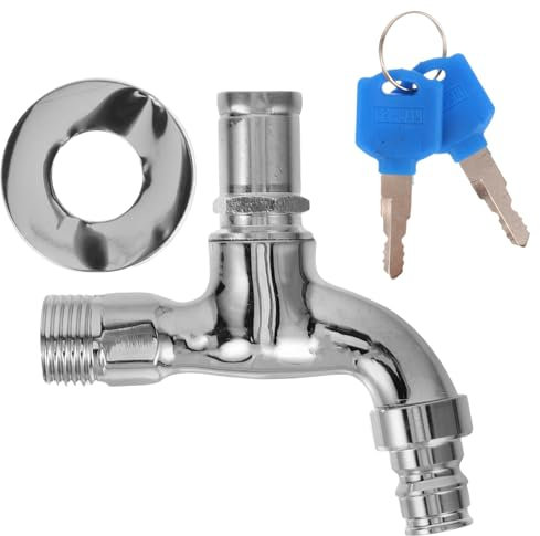 HOMSFOU Außenwasserhahn Mit Schloss Für Spülbecken Waschbecken Und Waschmaschine Kaltwasserhahn Mit Schlüssel Für Außenbereich Diebstahlsicher Und Langlebig
