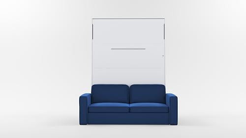 MAXIMAHOUSE Schrankbett Vertikal mit Sofa, Invento NOVA 140V mit Lattenrost aus Holz, Bett im Schrank 140x200 Erwachsene, Modern Concept und Design, Wandbett Klappbett (Weiss Matt+Blau)