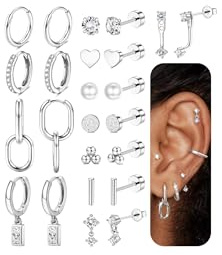 FIOROYAL 12 Pares Pendientes para Mujer Piercing Oreja Acero Quirurgico 14K Oro Pendientes Conch Tragus Pendientes Aro Oro Plata Pendientes para Múltiples Piercings Juego de Pendientes Mujer S