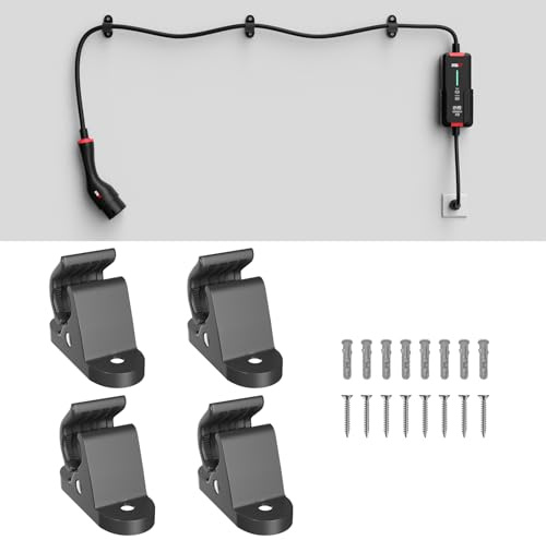 MCEVKELN - Soporte para Cable de Carga para Vehículos Eléctricos, 4 Unidades, Gancho para Cargador, Portaherramientas, Montaje en Pared Multifunción, Apto para Cables de 10 a 30 mm, con Caja