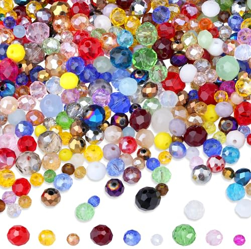 GUJOXILA 1100 Stück Kristalle Glasperlen Kit Facettierte Perlen Glasperlen | mit Loch Bunt Glitzerperlen für Armbänder Sonnenfänger Basteln Schmuckherstellung DIY Halsketten Ohrringe 4/6/8 mm