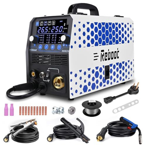 Reboot 8 - in - 1 MIG - Schweißgerät 250Amp - Gas/Gasfreies MIG/Stick/Lift TIG, Flux Core/Solid Wire Inverter. RBM2500 5. Generation Upgrade für MMA, MIG & MAG Aluminiumschweißgerät.