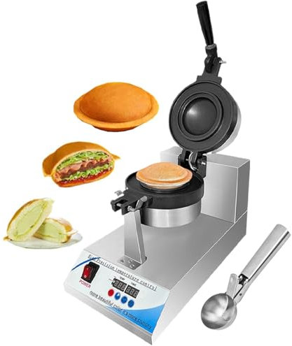 lilishangmao 1200 W Electric Burger Press Machine - Non-Stick Ice Cream Waffle Maker, For Home & Commercial Kitchens, 0-299°C Digital Temperature Control, 0-10 Min Timer, With Ice Cream Scoop