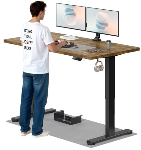 TRIUMPHKEY Höhenverstellbarer Schreibtisch 160x80cm, Dualmotor & USB-A | 25mm Einteilige Tischplatte,Elektrisch Schreibtisch mit Touchscreen & Kabelmanagement, Ergonomischer Bürotisch,Braun