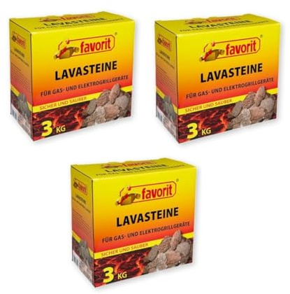FAVORIT Set med 3 lavastenar – för gas- och elgrill (3 x 3 kg kartong, naturprodukt från Tyskland)