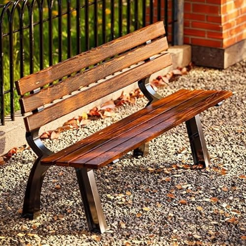LUNAIZHUO Vintage Gartenbank, Außenbänke Wetterfest mit Rückenlehne, Geschwungene Füße aus Aluminiumguss Design für Terrasse, Balkon, Rasen, Hof, Park, Schule(Brown,150cm/59n)