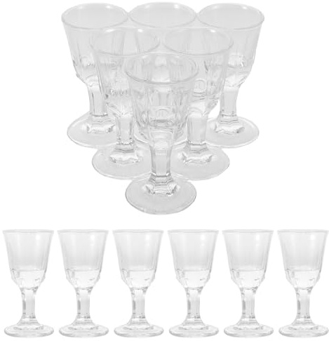 SAFIGLE Lot de 12 petits verres à vin - Verres à pied haut à fond épais de 10 ml - décoratifs pour bière, whisky, jus - Fêtes