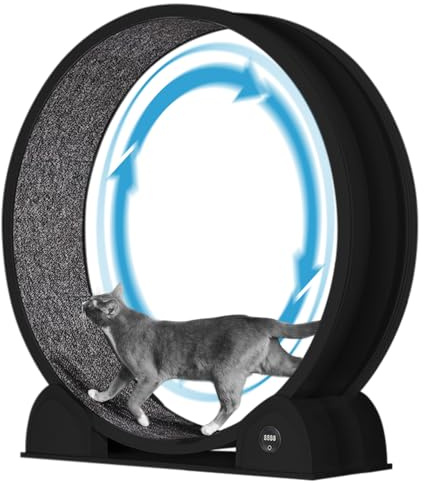 Crevyteg Katzen-Laufrad, 114 cm, leises Katzen-Laufband mit Schrittzähler, Laufrad und abnehmbarer Teppichlaufbahn, interaktives Spielzeug zum Laufen, Walken, Training, Schwarz