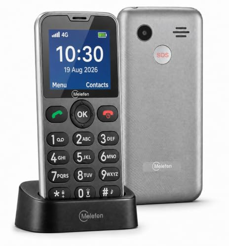 Melefon Big Button Mobile Phone for Elderly People 4G SOS Charging Dock | Senior Mobile Phone, SIM Free, 2.2in Display, Loud Sound, Adjustable Font, 1400mAh Removable Battery and USB-C Charging