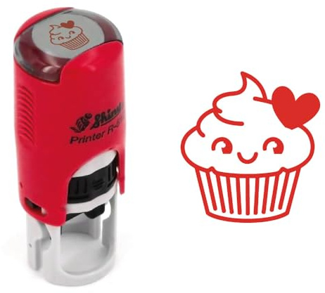 Tampon encreur automatique Cupcake | 11mm | Marqueur auto-encreur petit gâteau (Pack de 1 - Rouge/Encre Rouge)