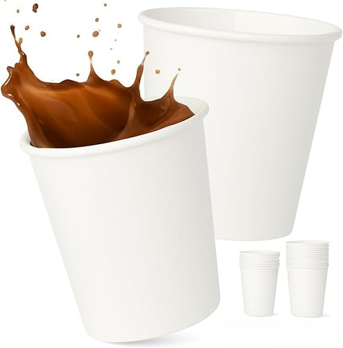 Commerline 1 000 stycken vita pappersmuggar, 8 ounces, 200 ml, engångsmugg, Ø 80 mm, muggar för varma och kalla drycker | Kaffeeto-go-muggar | Pappersmugg att ta med