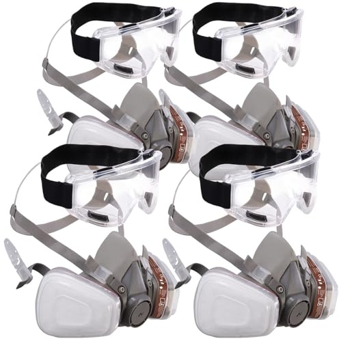 AGT Feinstaubmaske: 4er-Set Atemschutzmasken mit Schutzbrille, je 2 Gas- & Partikelfilter (Atemschutzmasken für Industrie, Staubfilter Maske)