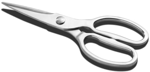 Plys Kitchen Scissors Stainless Steel: Seamless Metal Kitchen Shears - Sharp Meat Cutting Cooking Scissors for Vegetable, Poultry, Silver