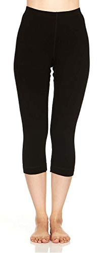 Merino Wool Three Quarter Skiing Base Layer Pants - Women's Thermal Bottoms - Black - Medium